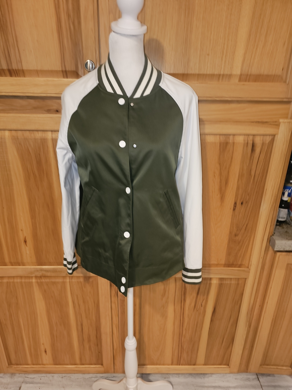 Hunter Olive & White Raglan Varsity Jacket